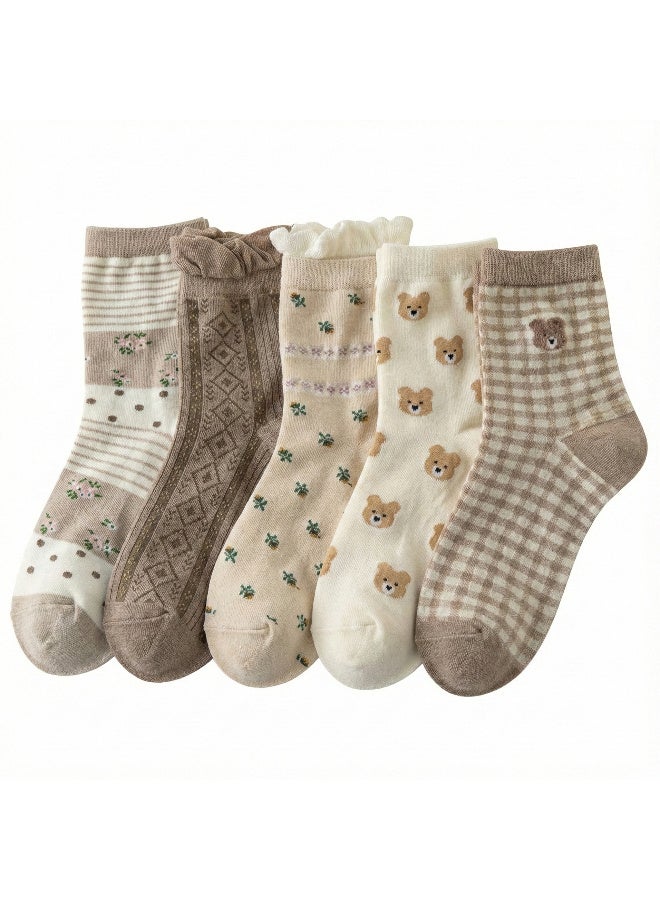 TRENDORA Women's Cotton Long Socks, Multi Color, Pack of 5 + 1 Pair Gift - Image 1